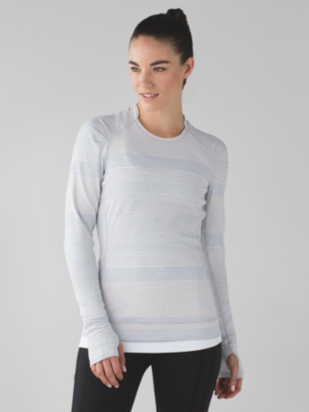 Vintage Lululemon Think Fast Long Sleeve Striped Top - Silver Spoon